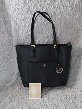 Michael Kors Black Leather Tote with MK Charm